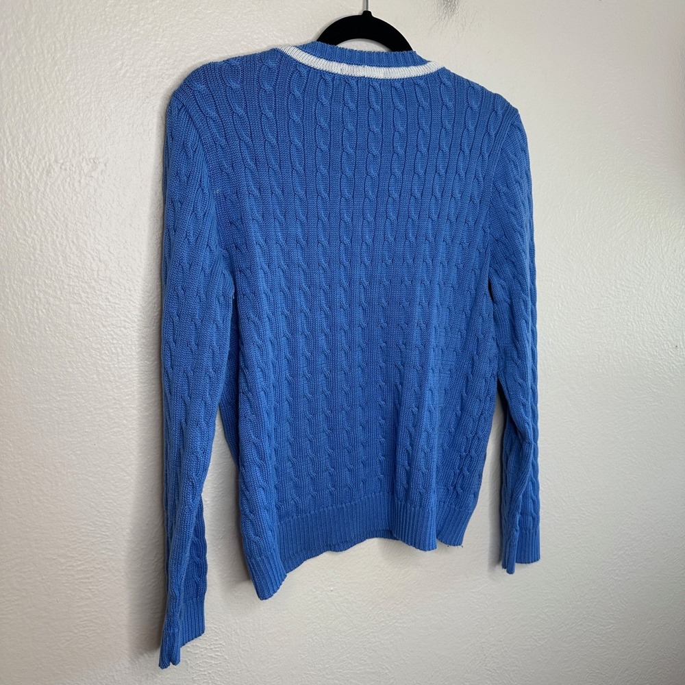 Vtg Ralph Lauren Active Blue Cable Knit V-Neck Crest Sweater Cotton Y2K Rugby L - Picture 9 of 9